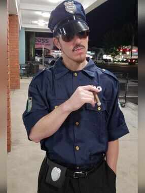 Navy 'COP' Costume Shirt with Badge and Patch For Halloween M-L